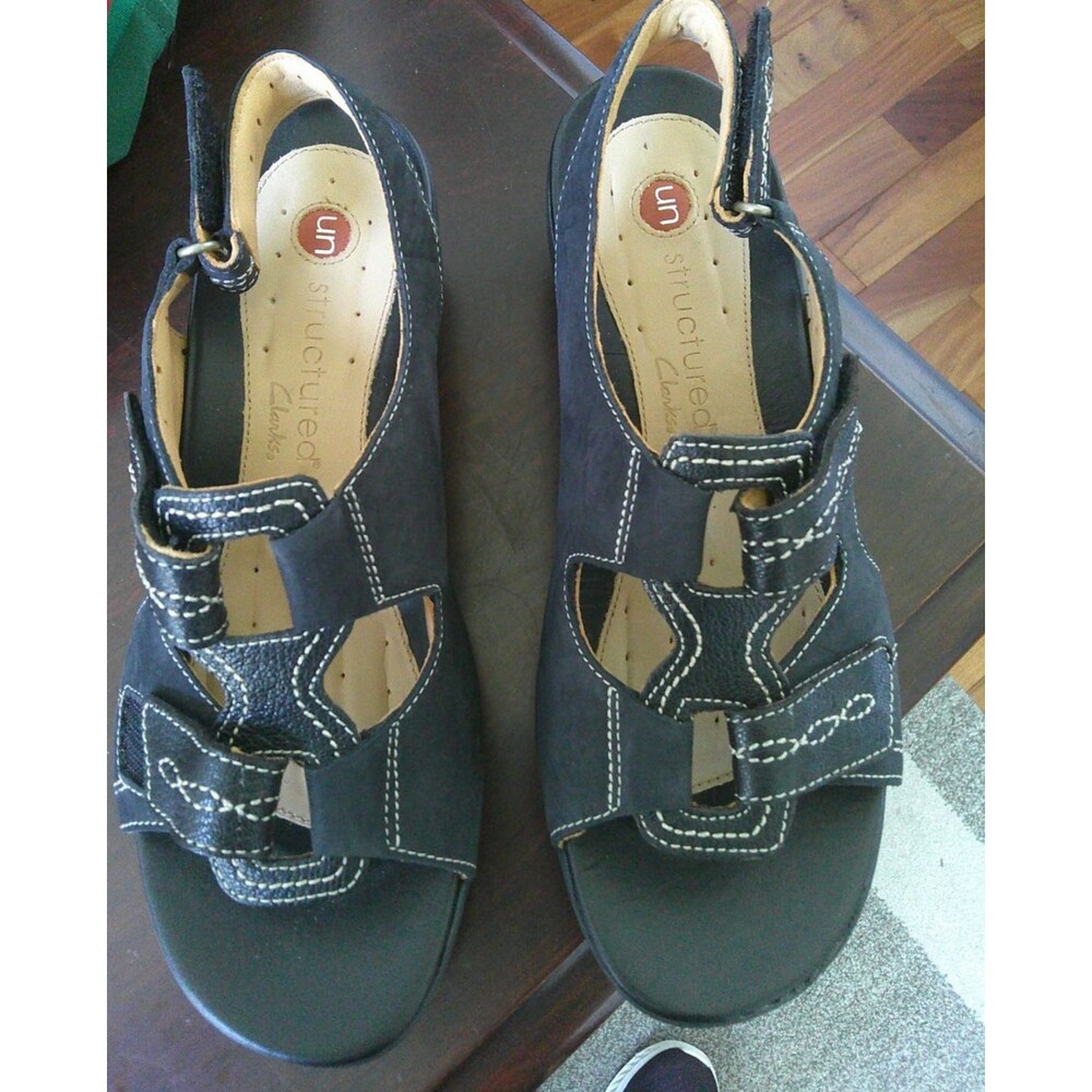 NEW Clarks Unstructured Sandals Size 8M Leather Black Open Toe Slingback